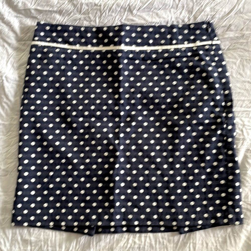 Max Studio Navy Polka Dot Mini Skirt White Ribbon Waist Preppy Size 4